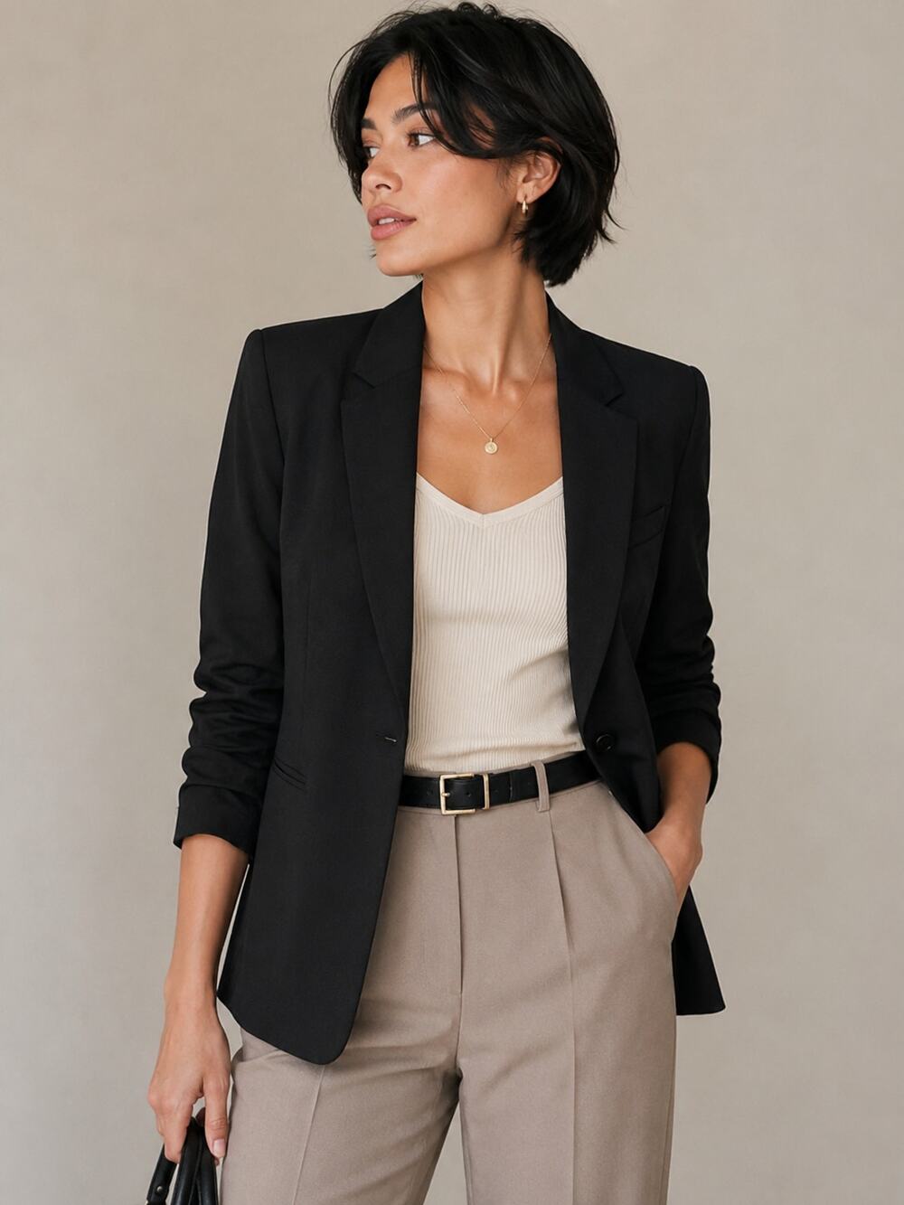 LRR288 DKNY Petite Black One Button Career Blazer Jacket P8